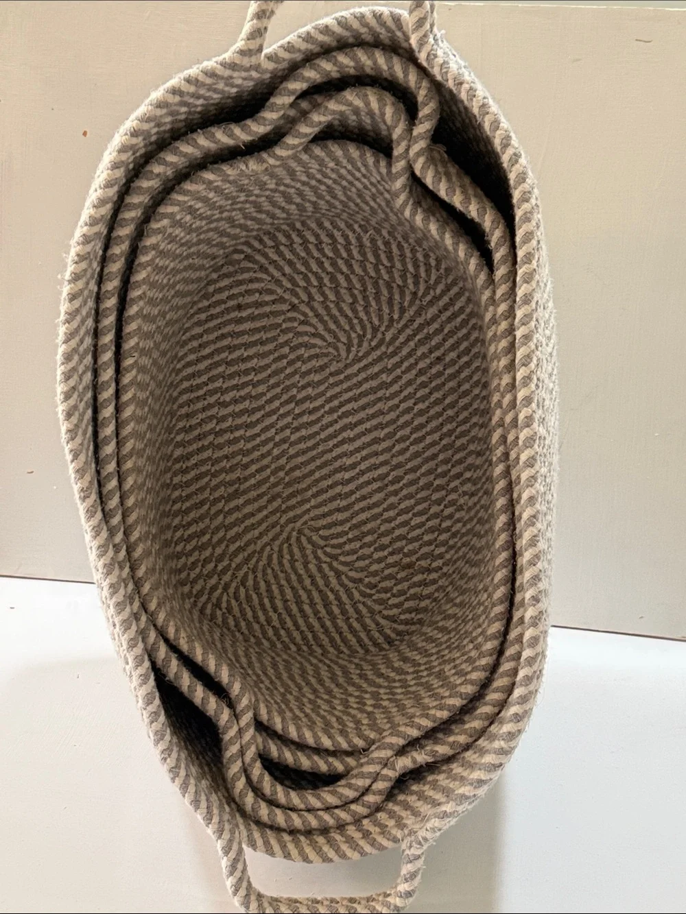 JVL Edison Gray /White Woven Rope Storage 3  Nesting Baskets with Handles Cotton